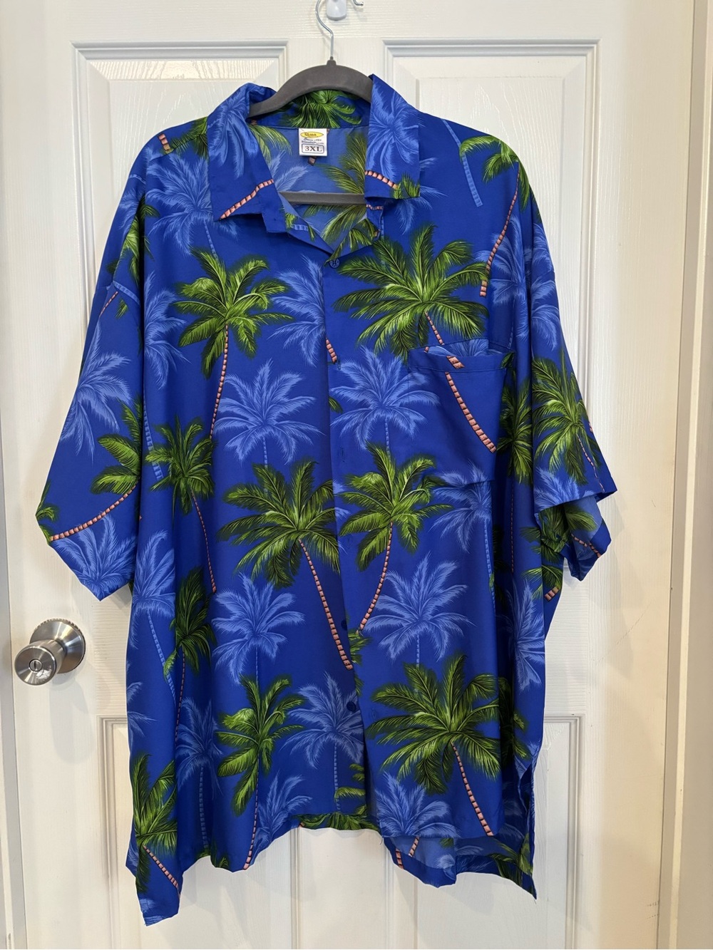 Men's Royal Blue Palm-Print Casual Button-Down Shirt
